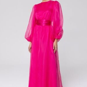 Veiled Collection Silk Organza Balloon Sleeve A-Line Maxi Dress